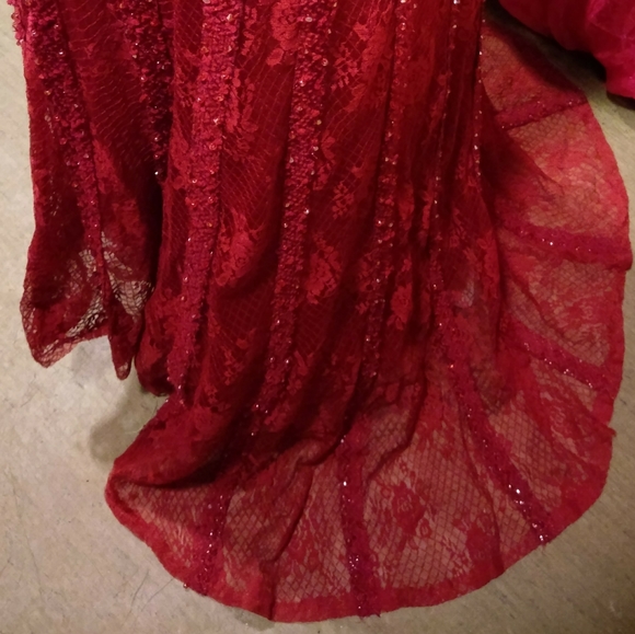 Custom handmade red lace beaded mermaid gown $2500 - Picture 13 of 13